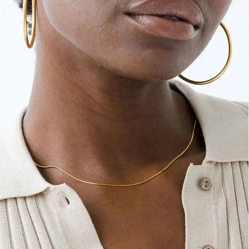 Accessories Women Permanent Jewelry Gold Plated Very Fine Snake Bones Chain Choker Necklace Stainless Steel Jewelry Wholesale