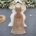 2025 Summer Roman Tunic Slim Slip Midi Dress for Women Empire Sequined Lace Dress