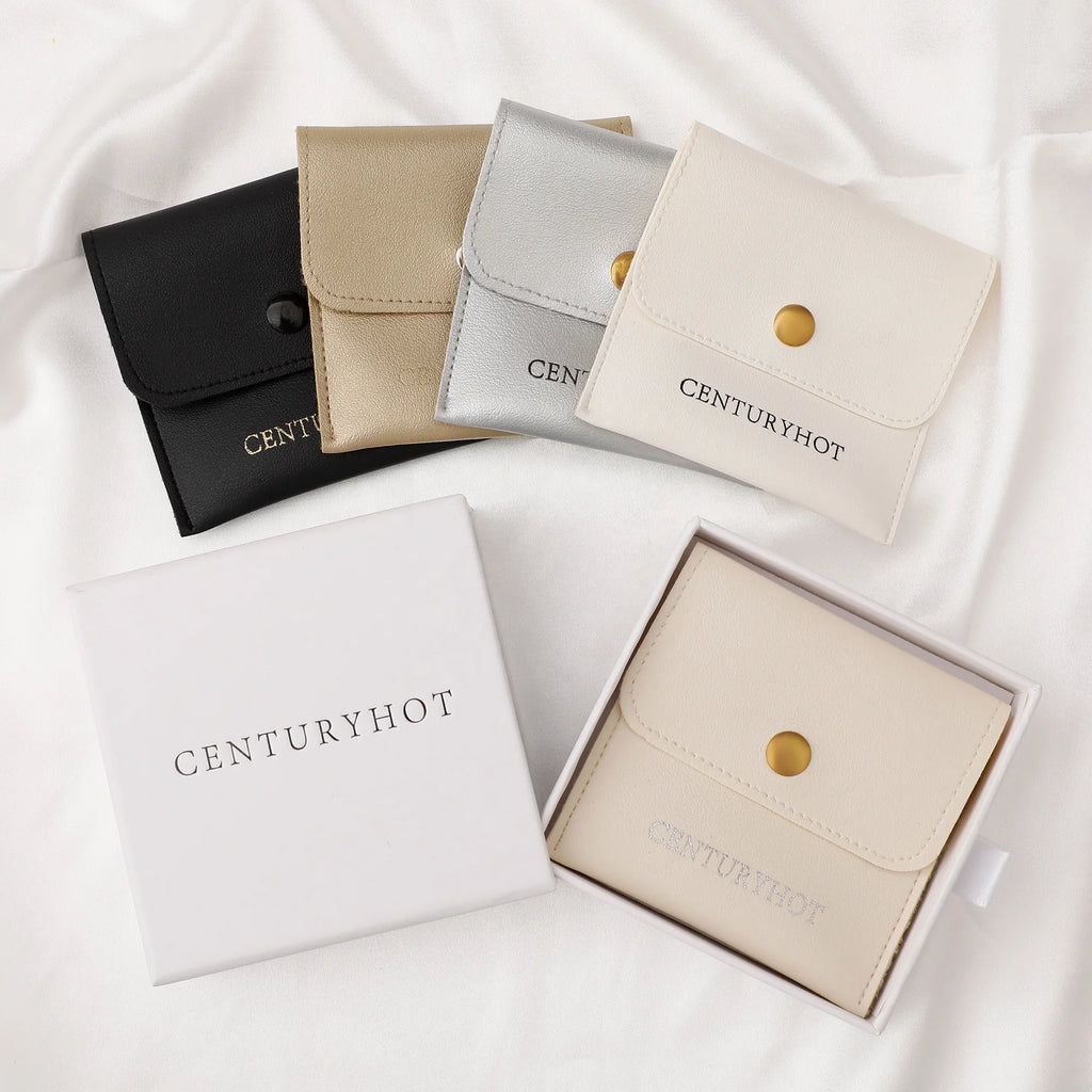 PUPPYSEW Wholesale White PU Leather Jewelry Pouch Bag Jewelry Packaging Bag With Sanp Button Necklacering Pouch With logo