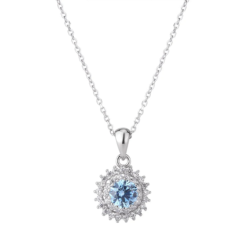 2025 New 925 Sterling Silver Cubic Oxidized Aquamarine Zirconia Women's Pendant Necklace Cute Style for Wedding and Engagement
