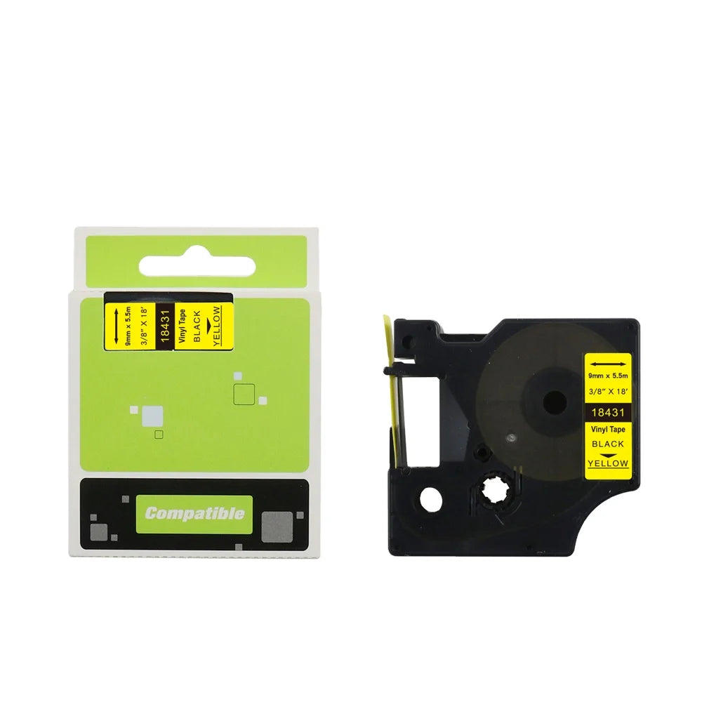 Tatrix 9mm Black on Yellow Compatible Label Tape Cartridge 18431 for DYMO Label Printer D1-500TS