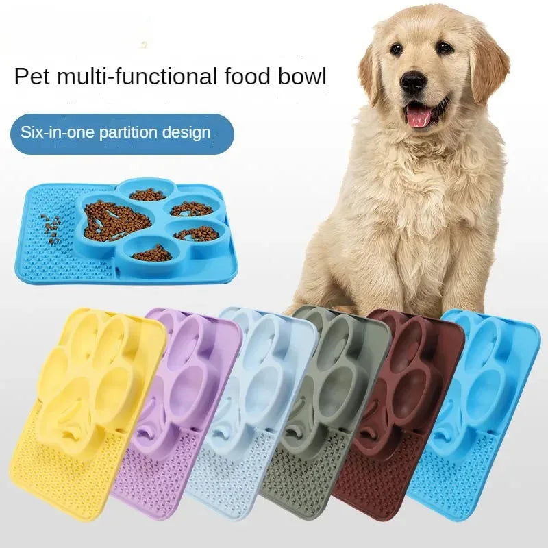 6 in 1 Paw Shape Silicone Pet Licking Pad Slow Feeder Dog Bowls Silicone Dog Cat Lick Mat
