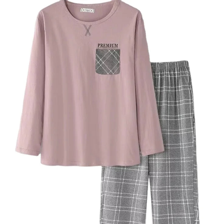 Women's Luxury Elegant Vintage 100% Cotton Knitted Pajama Sleepwear Elastic Waist Soft Printed Pattern for Spring Summer Winter