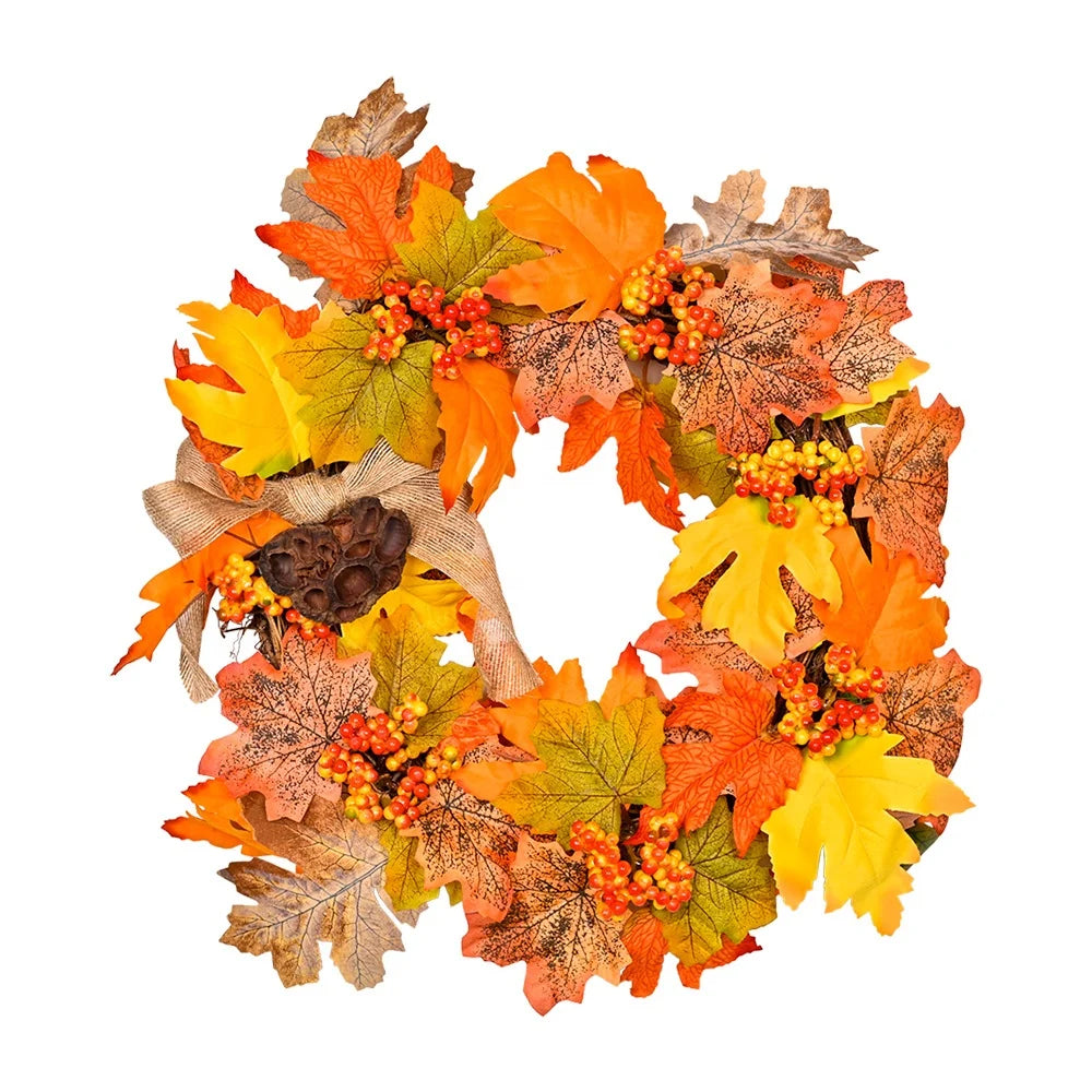 Customizable WUJI Modern Home Decor Thanksgiving Leaves Garland Rattan PVC Polyester Wall Hanging 35cm X 35cm Everyday Hot Item