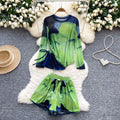 Summer Women's Casual Sets O-Neck Asymmetric Bandage Top And Tie Dye Mesh Shorts Set Jogging Suits Wholesale