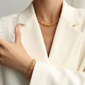 High End New Stainless Steel 18k Gold Hip Hop Hand Woven Cryptographic Necklace Bracelet Jewelry Set Women Wholesale Spot