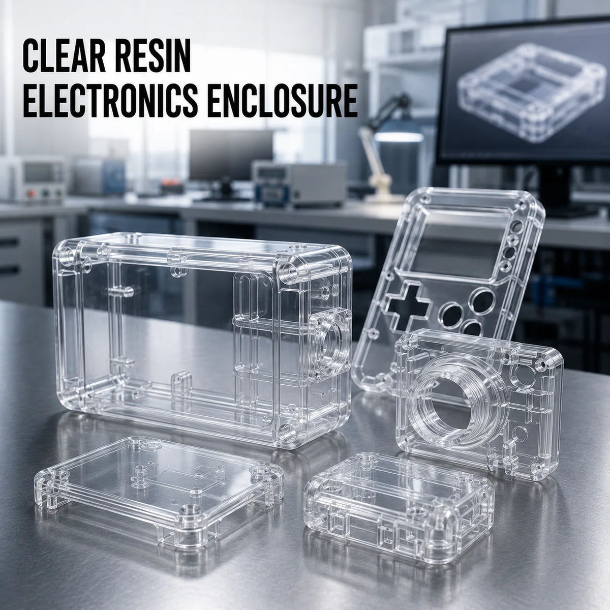 Clear Transparent Resin 3D Printed Parts with Vapor Smoothing for Consumer Electronics Enclosure MegaBDM