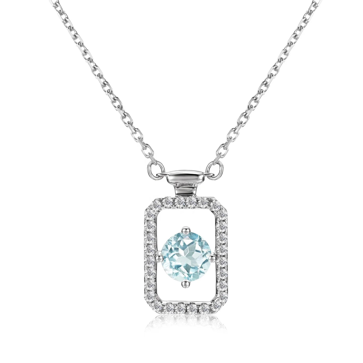 Beautiful Natural Stone Blue Topaz Fine Jewelry 925 Sterling Silver Dancing Pave Pendant Necklace for Women Destiny Jewellery
