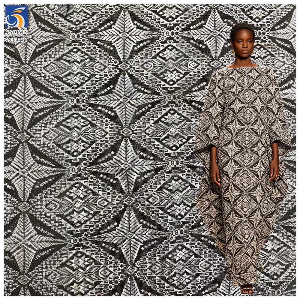 YX1531 Geometric Yarn Dyed Jacquard Fabric 70% Polyester 30% Cotton Woven Material for Dresses and Handbags MegaBDM