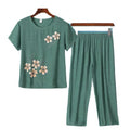 Women's Elegant Classic Luxury Floral Front Logo Biowashed 100% Soft Cotton Knitted Breathable Pajamas Set Casual Sleepwear