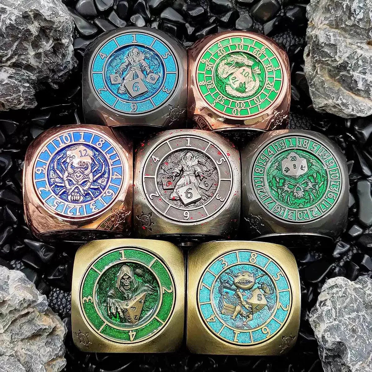 Wholesale 7 in 1 Cube Metal Dice with Storage Box Board Game D&d Mix Color Style Round Edge Polyhedral Dice for DND