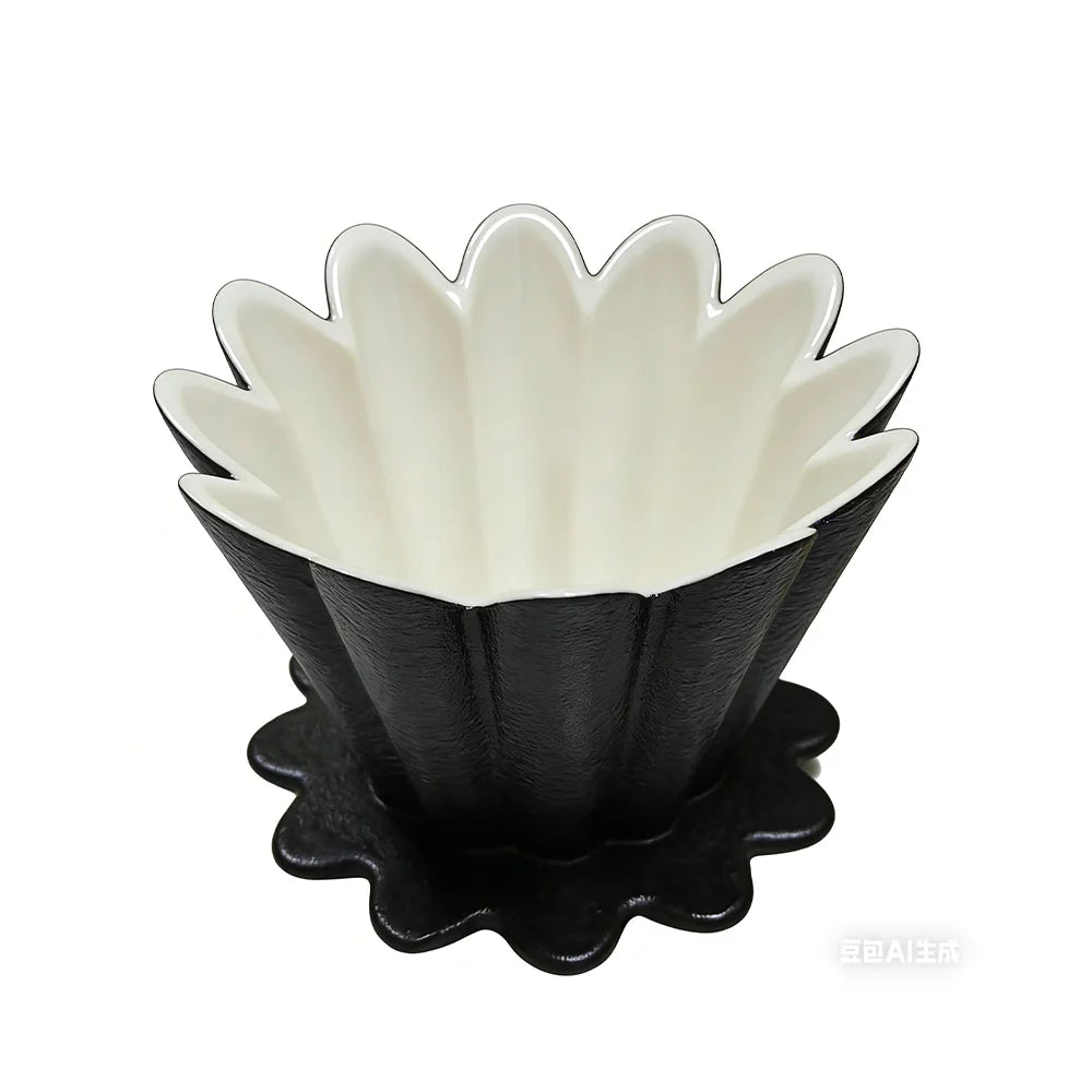 Black Ceramic Classic Cone Shape Pour Over Coffee Dripper Set with Stone Texture Reusable & Durable for Cafe Use