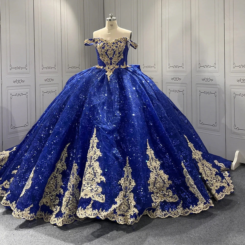 Jancember LSMU29 Glitter Royal Blue Court Lace Quinceanera Evening Gowns Dresses