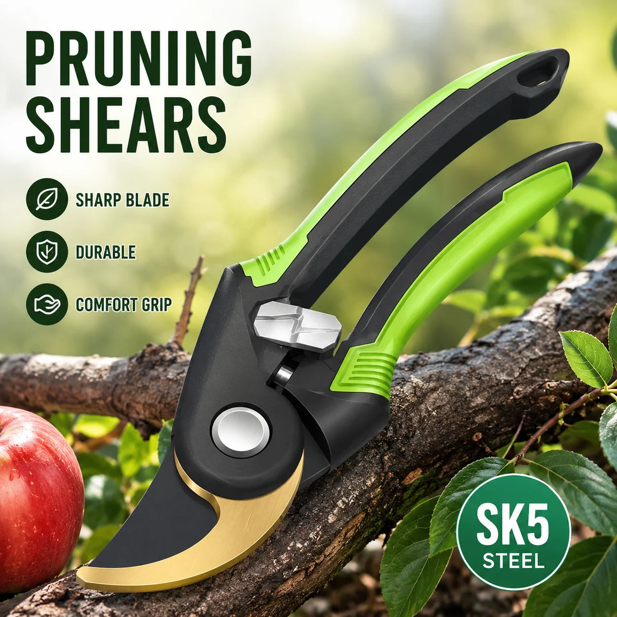 SK5 Steel Pruning Shears Heavy Duty Garden Secateurs Bypass Hand Pruner for Tree Branch Plant Trimming MegaBDM