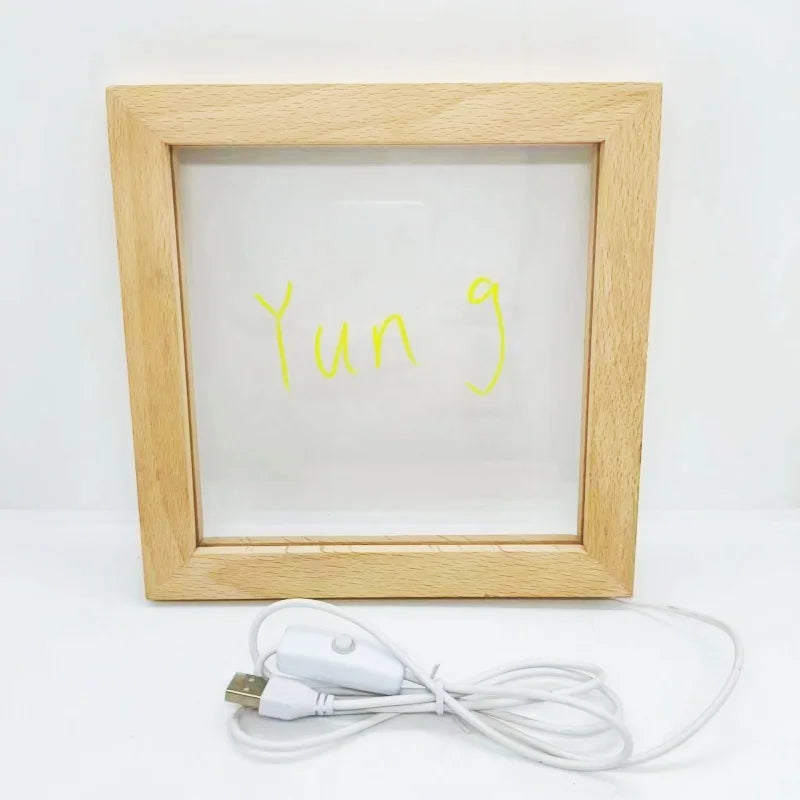 Factory Wholesale Solid Wood Photo Frame with LED Night Light Transparent Acrylic Wooden Picture Frame Engraved Carving