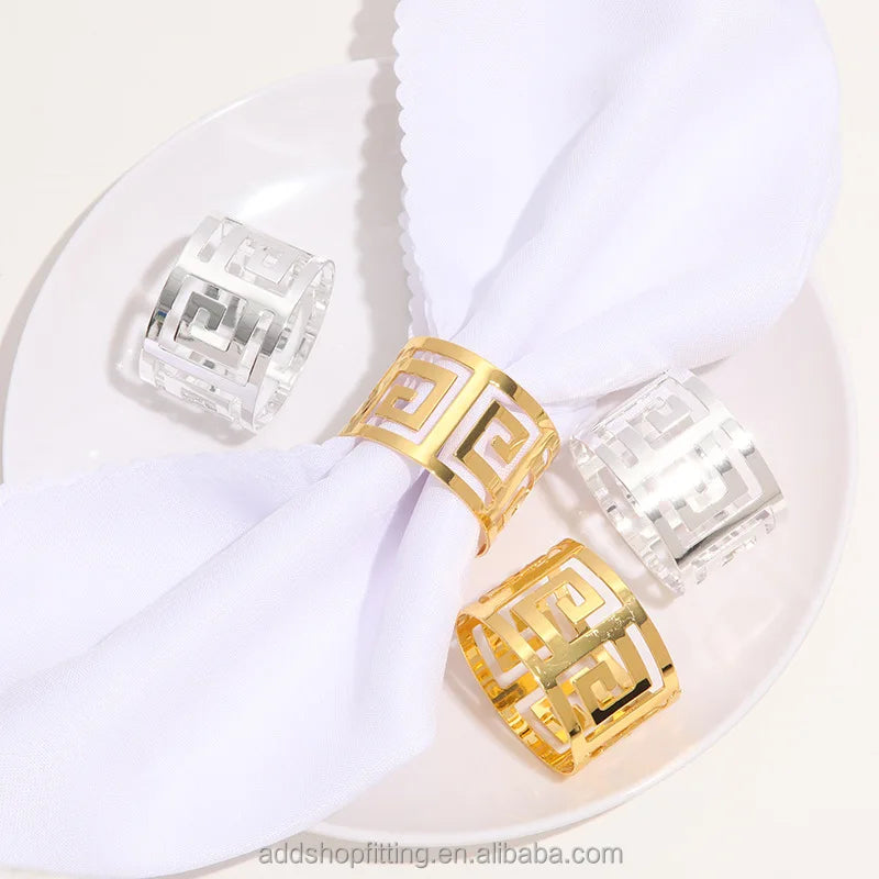 Modern Gold Silver Metal Napkin Rings Holder with New Chinese Style Comfortable Durable for Wedding Restaurant Table Decoration