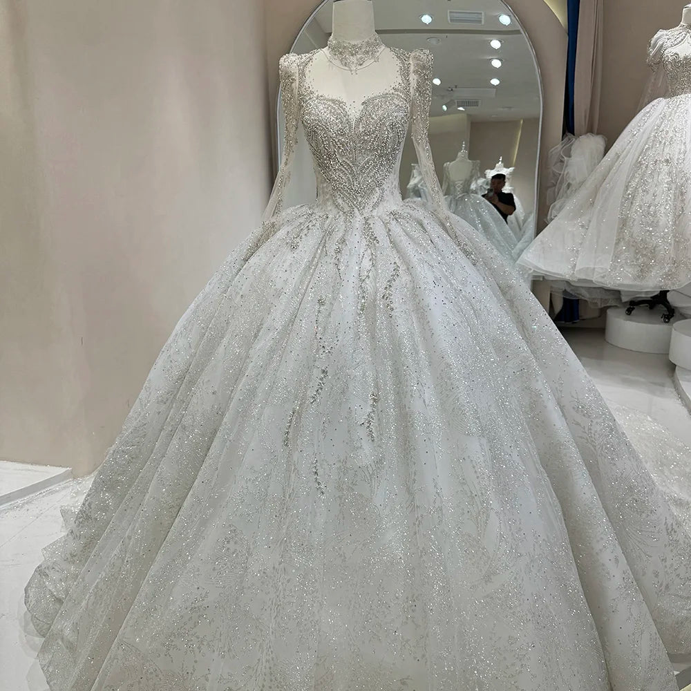 For Jancember Women's Classic Long Sleeve Empire Ball Gown Dress DW0034 Puffy with Ruffles and Pleats for Wedding or Party