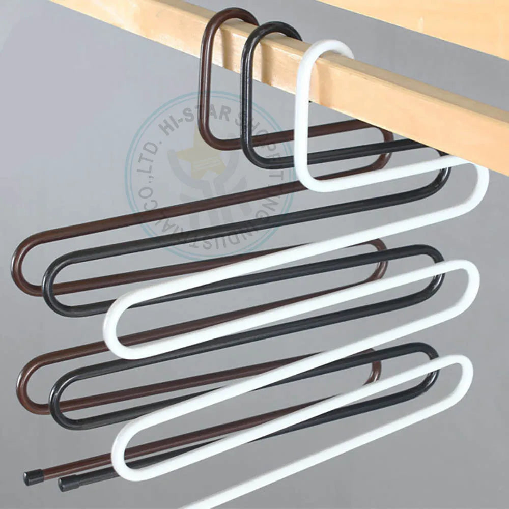 Space-Saving Aluminum Metal Hangers for Pants & Skirts Clothing Storage Solution with 5-Layer Multifunction Design for Bathrooms
