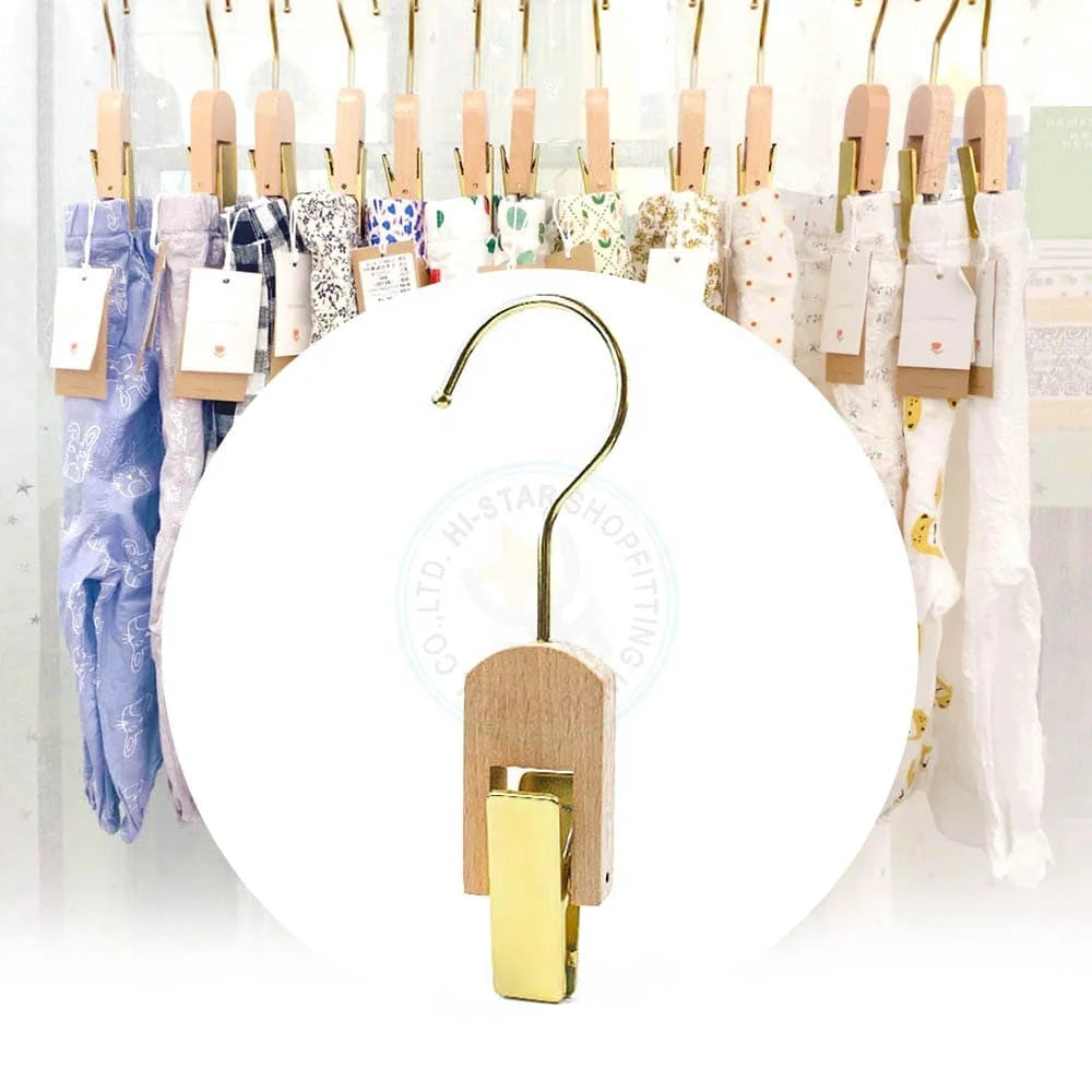 Astrid H18 CM Gold Wood Custom Logo Multifunction Space Saving Single Wardrobe Socks Hangers Rack Clips for Bathroom Modern