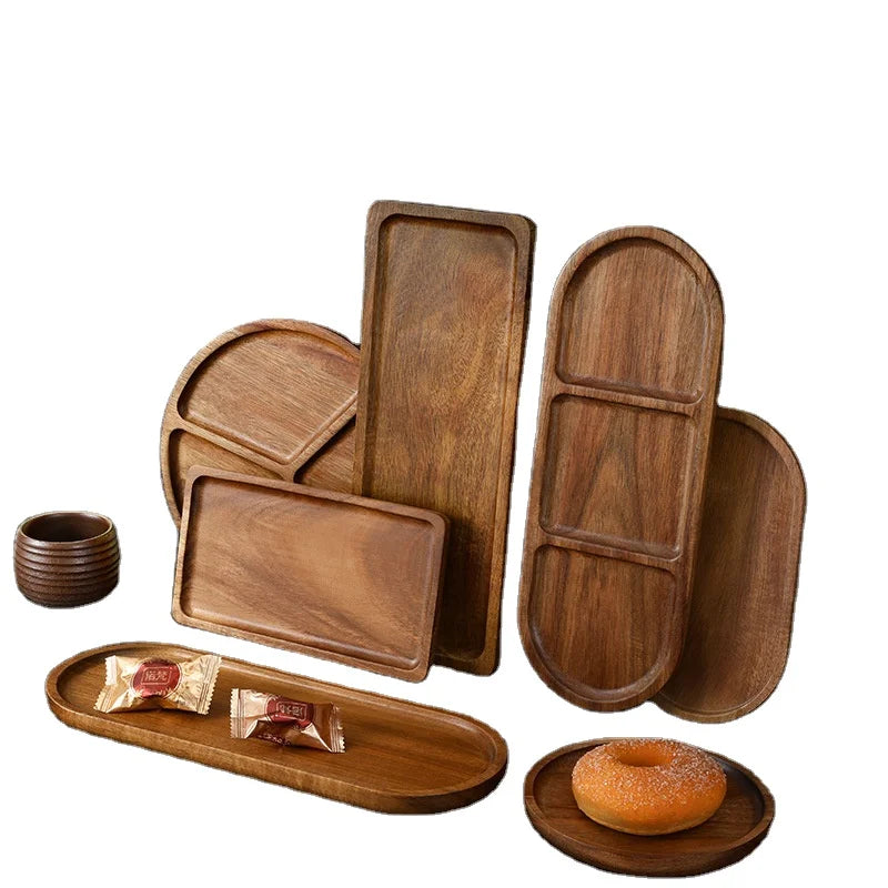 Wholesale Dishes Plates Customized Wood Service Tray Plate Wooden Coffee Snack Fruit Tea Cake Plate for Home Display Tray MegaBDM