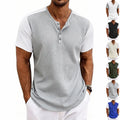 OEM Mens Color Block Henley T Shirt Waffle Knit Short Sleeve Loose Fit Plus Size Casual Summer Fashion European Style T Shirt MegaBDM