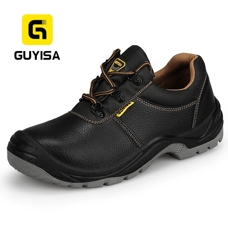 GUYISA Brand Safety Boots Men's Non-slip Wear-resistant Stab-resistant Steel Toe Cowhide Safety Work Boots