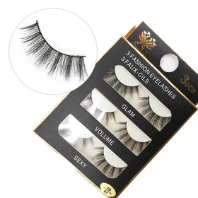 Wholesale Handmade 3-Pairs 3D Faux Mink Eyelashes Naturally Long False Eyelashes with Black Paper Box