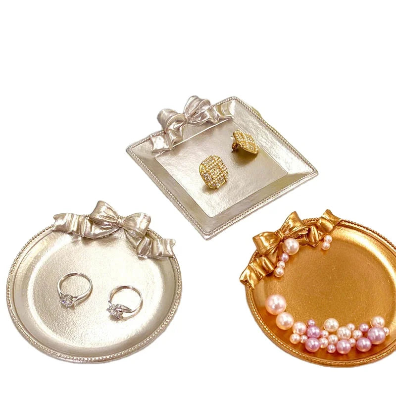 Gum Resin Gold/Silver Modern Round Jewelry Plate Display Tray for Home Use