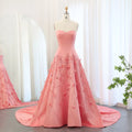 Jancember SZ470 Luxury Strapless Appliqued Flower A-line Evening Dresses With Long Train