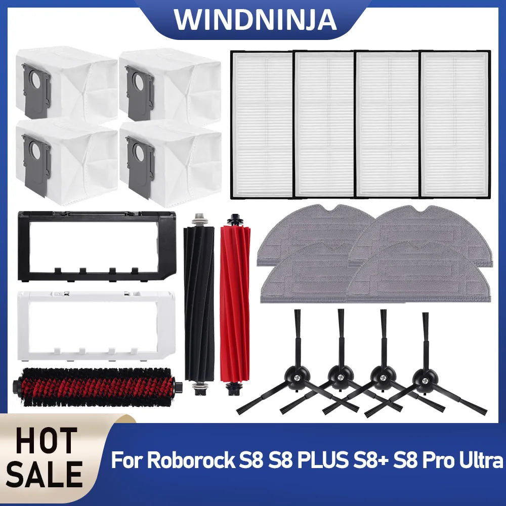 For Roborock S8 S8 PLUS S8+ S8 Pro Ultra Robot Vacuum Cleaner HEPA Filter Roller Brush Side Brush Mop Pads Dust Bags Spare Parts