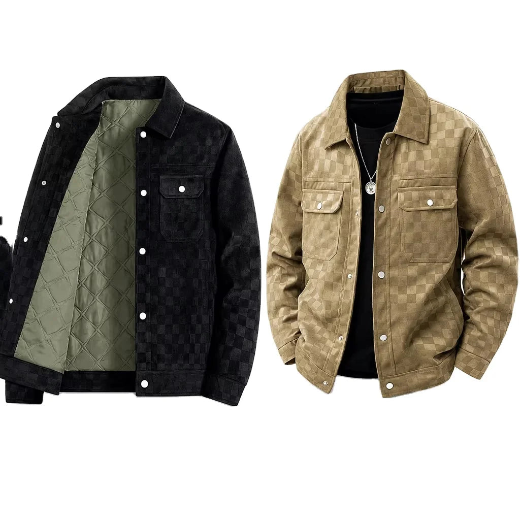 Oem Customized logo Design Winter Men's High-quality Suede Checkered Pattern Jacket Skin-friendly Men's Outerwear Men's Jacket MegaBDM