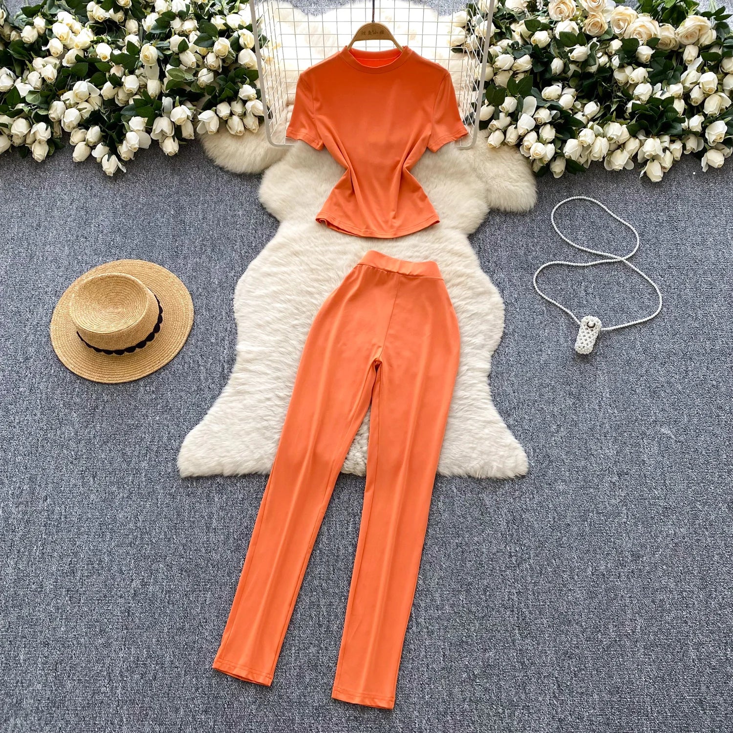 Summer Women's Y2K Sport Sets O-Neck Top And High Waist Slim Set American Clothing Wholesale