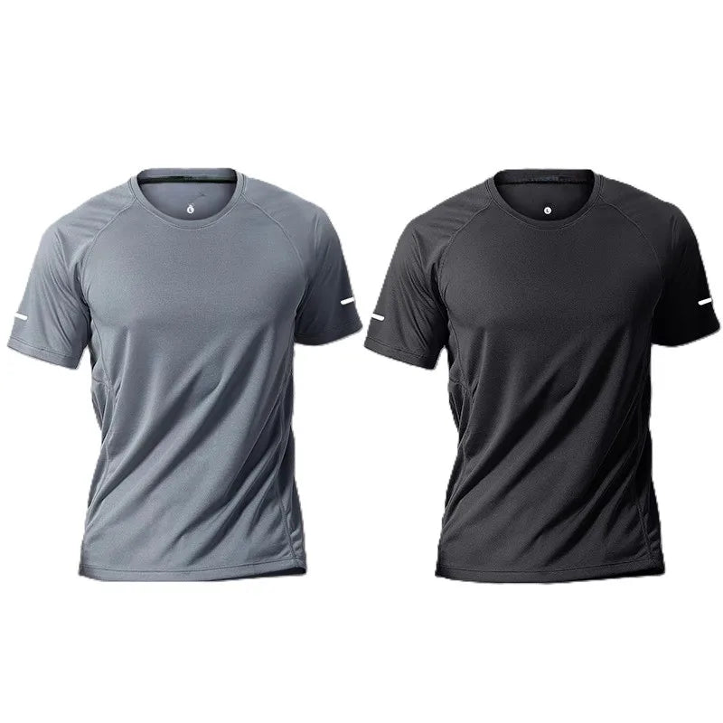 OEM Factory Sales Spandex/Polyester Milk Silk Men's Summer Breathable Front Logo Thin Short Sleeve Quick Dry Sports T-Shirt
