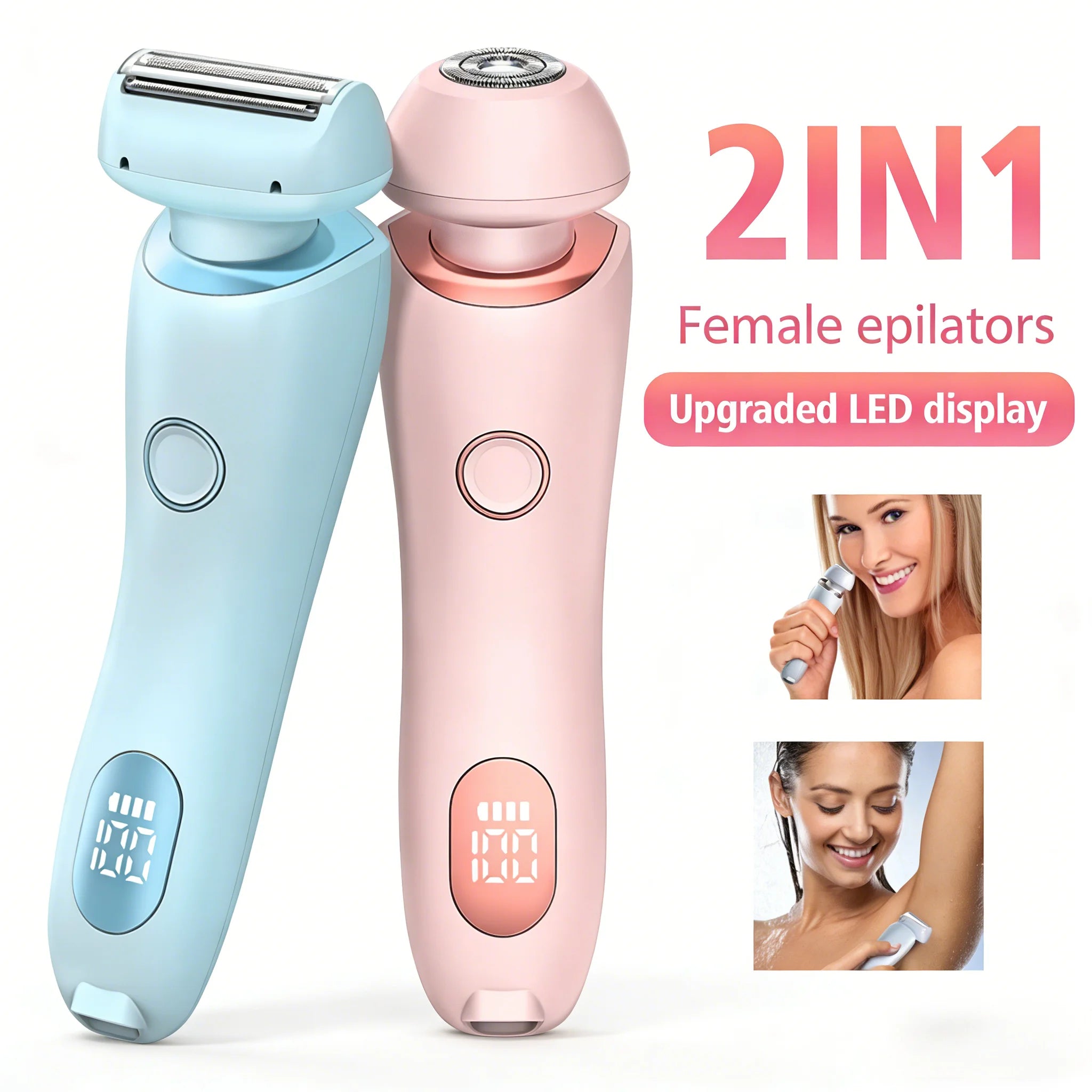 2 in 1 Lady Hair Removal Device Electric Shaver & Bikini Trimmer IPX7 Waterproof Face & Body Hair Remover for Legs Underarms