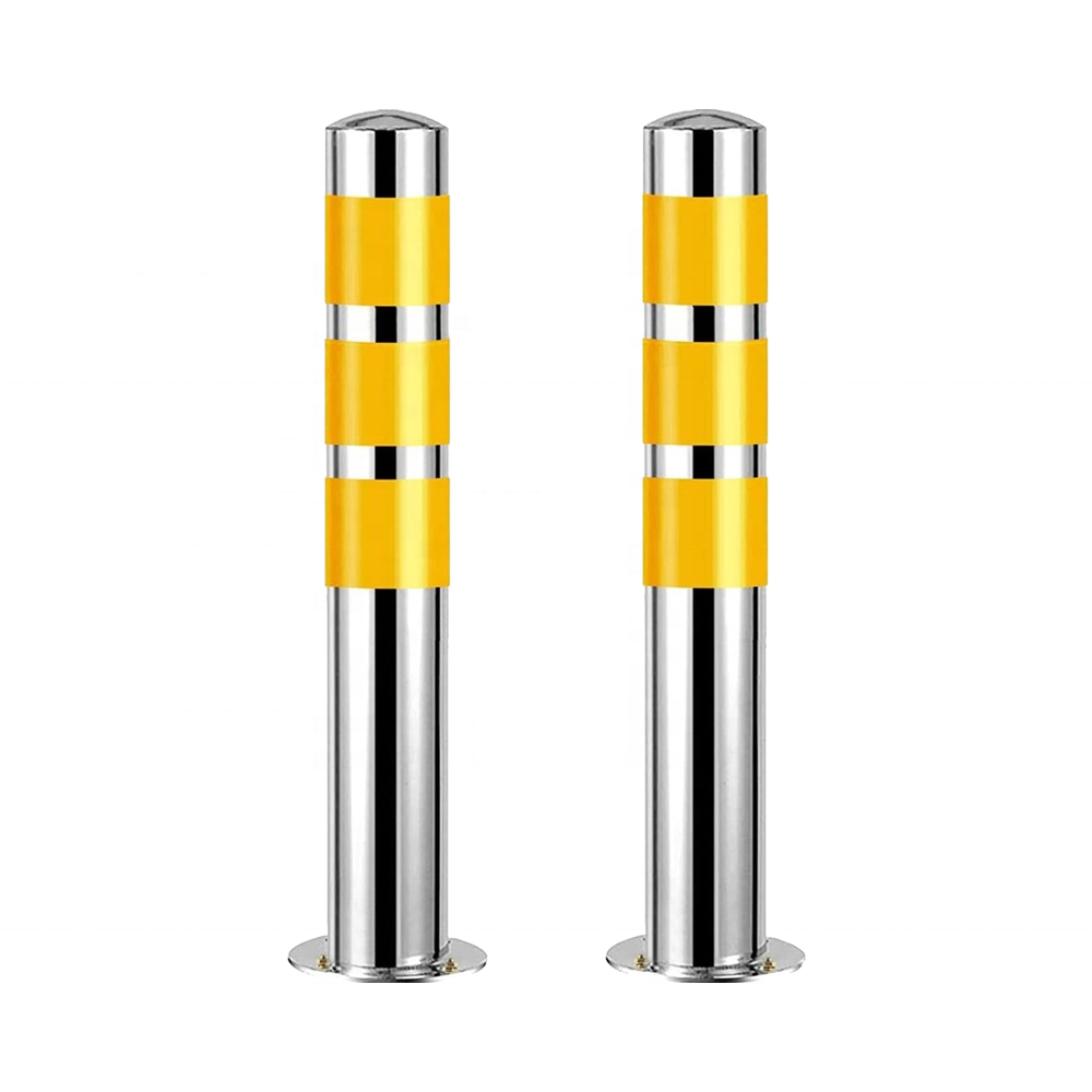 2 Polished Stainless Steel Security Parking Bollard Posts 750m Reflective Tape Safety Barrier Driveway Poles Traffic Cone