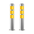 2 Polished Stainless Steel Security Parking Bollard Posts 750m Reflective Tape Safety Barrier Driveway Poles Traffic Cone