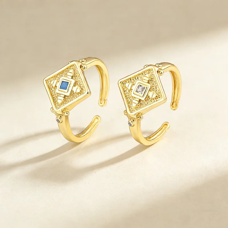 QIKU Copper 18K Gold Plated Square Opening Adjustable Rings Zircon Charm Trendy Unisex Finger Gift Wholesale Dropshipping
