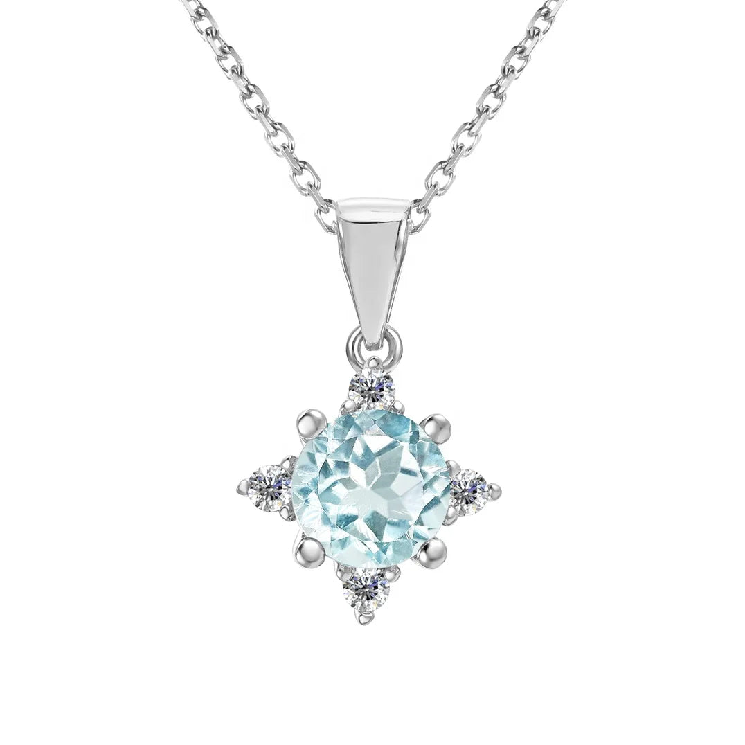 925 Sterling Silver Natural Gemstone Sky Blue Topaz Pendant Solitaire Necklace Jewelry for Women Destiny Jewellery