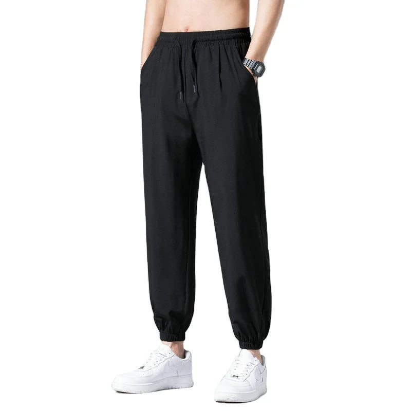 Oem Customized logo Design  summer new men's thin ice silk  fashion trend loose nine-point wide-leg sports casual pants