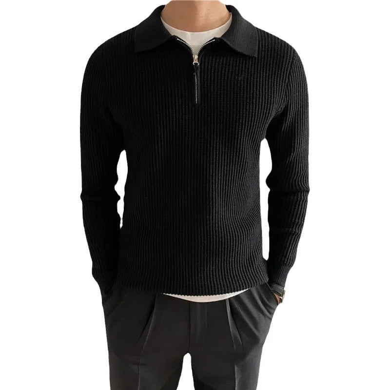 RNSHANGER Autumn Men Half-Zipper Sweater British Style Casual Solid Color Long Sleeve Business Outerwear Flip Collar Sweater MegaBDM
