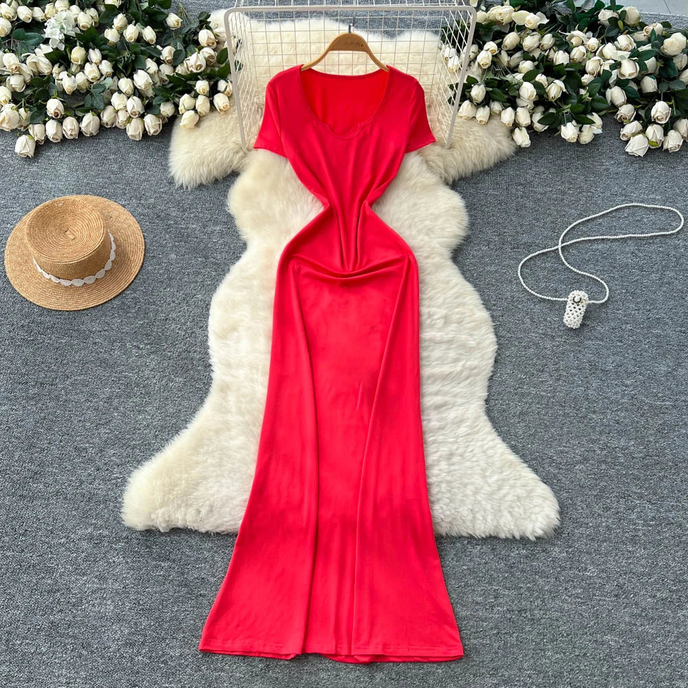 2025 Summer Y2K V-Neck Slim Hip Maxi Dress for Women Empire Lace Dress