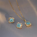 Creative Light Luxury Fashion Blue Fairy Geometry Zircon Pendant Temperament Titanium Steel Set Necklace  Recyclable