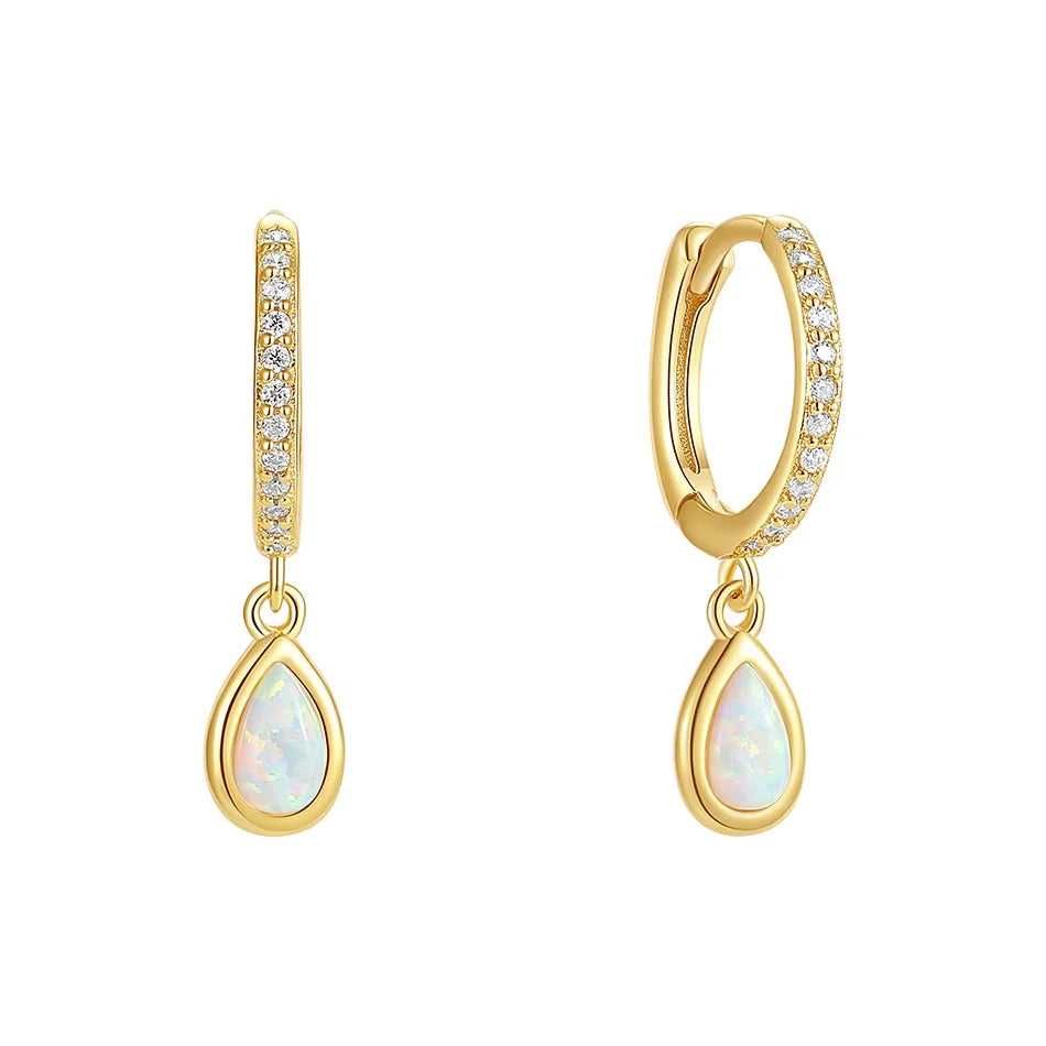 Nagosa Fine Wholesale Jewelry 925 Sterling Silver 14k 18k Gold Vermeil Waterdrop Opal Drop Hoop Earrings for Women Daily