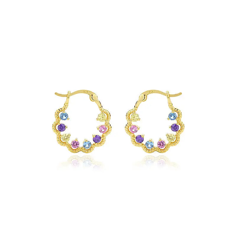 Fashion Summer Colorful Zircon Hoop Rainbow Jewelry Sterling Silver Hypoallergenic Small High End Custom Designers Earrings