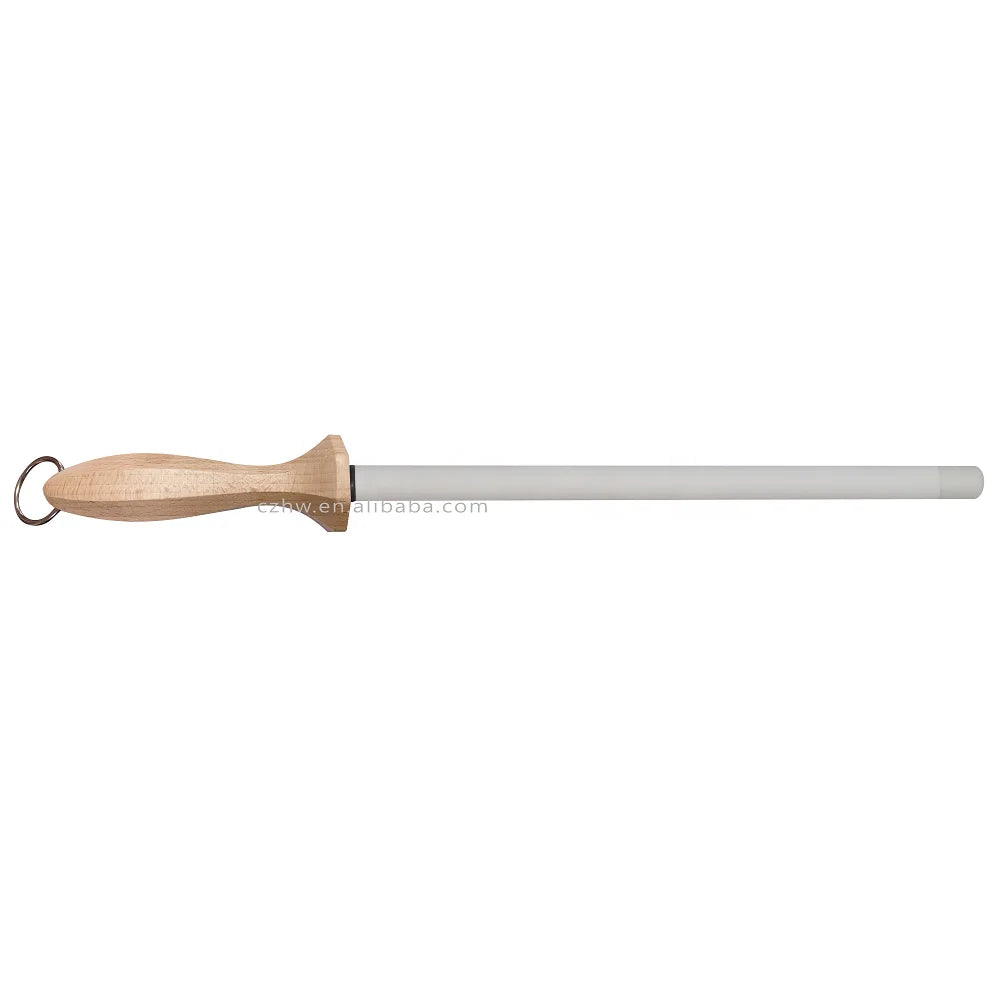 RTS Anti-Break White Ceramic Honing Rod 16mm Diameter Fine Grit 800-1500 Beech Wood Handle Mohs 9 Hardness Professional Chefs
