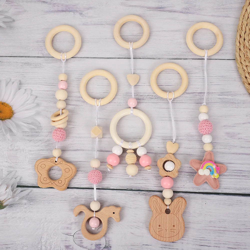 New Children's Room Decorative Hanging Set - Creative Leather Star and Wooden Teething Gym Hanging Five-Piece Set