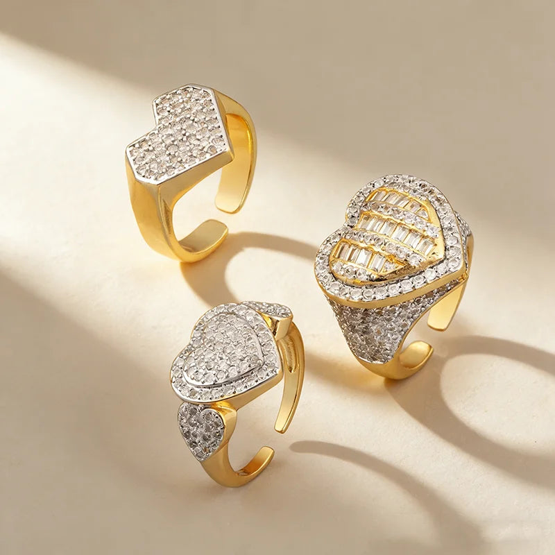 QIKU New 5 Types Personalized Copper Zircon Heart Ring Light Luxury Designed  Fashion for Woman Man Jewelry  Daily Wear