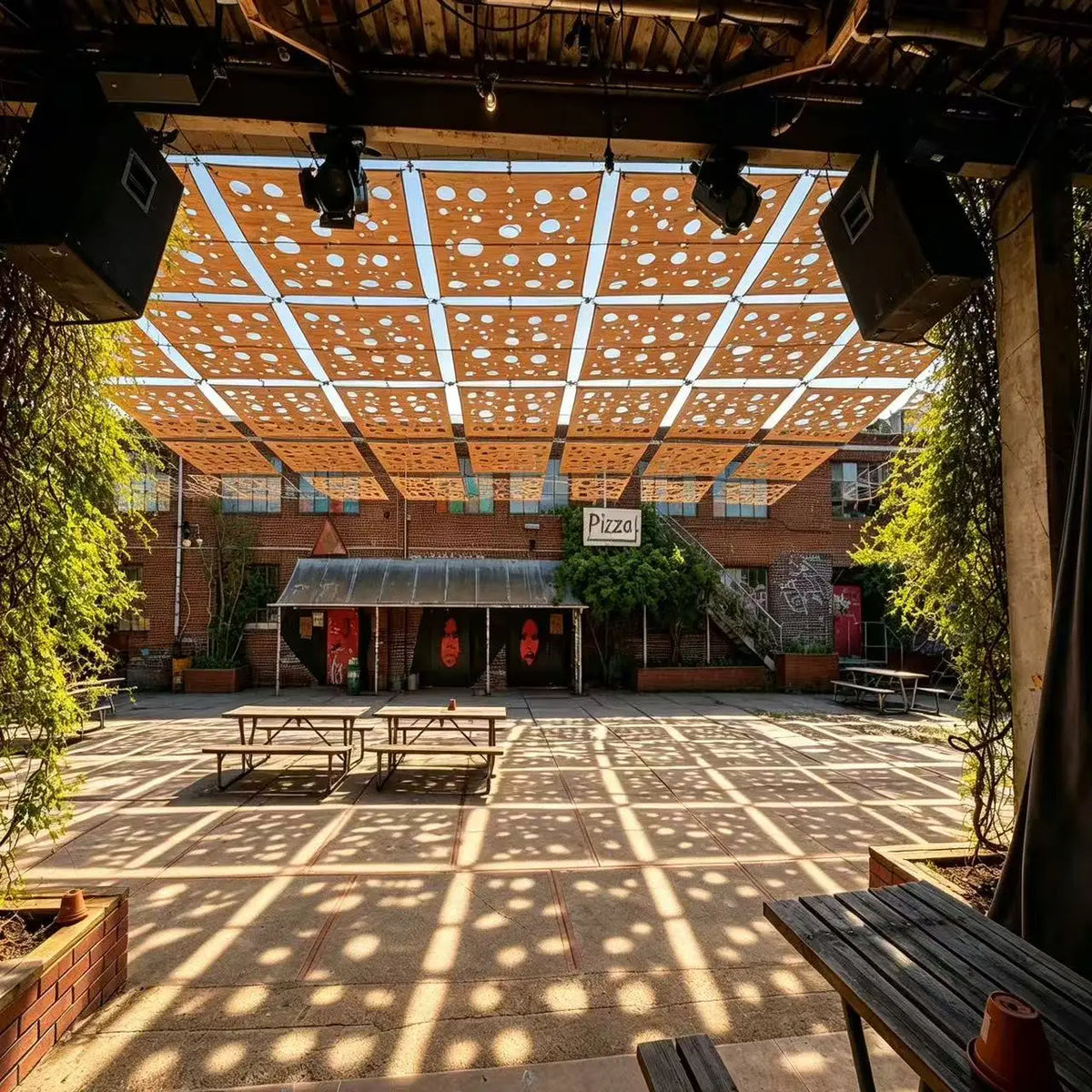 Hole-Punched Dot Pattern Fabric Canopy | Decorative Cut-Out Tapestry for Rave Events Outdoor Canopy MegaBDM
