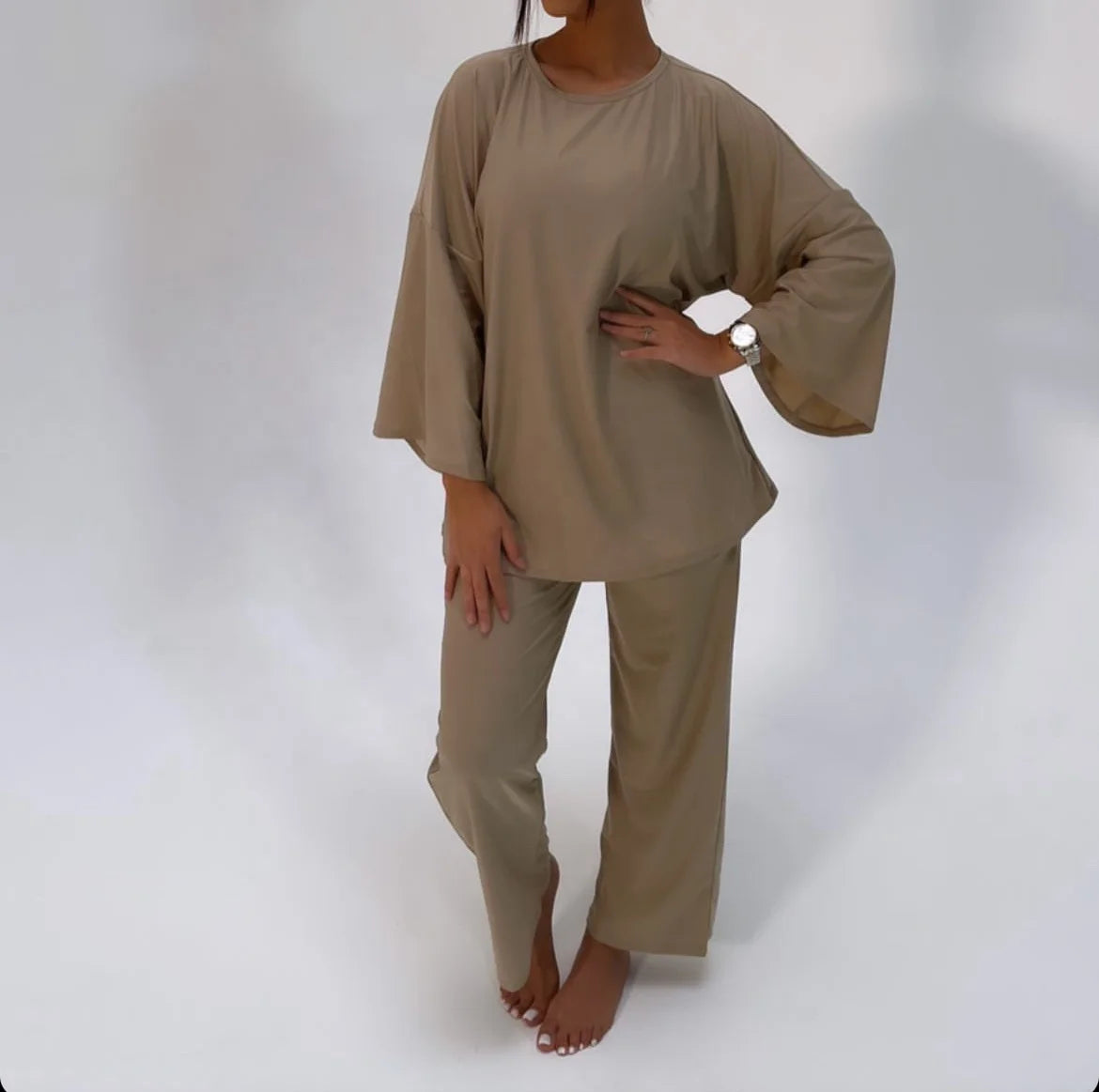 Oversized Burkini Tunic + Wide Leg Pants +Scarf Nylon Fabric Quick Drying UV Protection