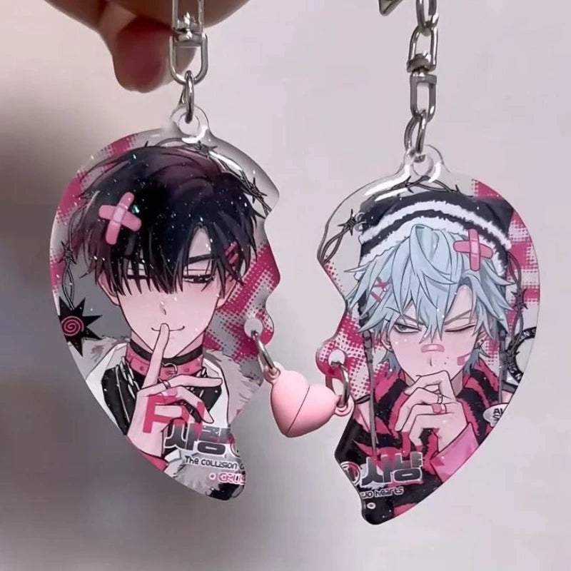 Anime ALIEN STAGE IVAN TILL Cosplay Keychain Unisex Acrylic Heart Magnet Pendant Key Chain 2Pcs/set Keyring Bag Accessories Gift
